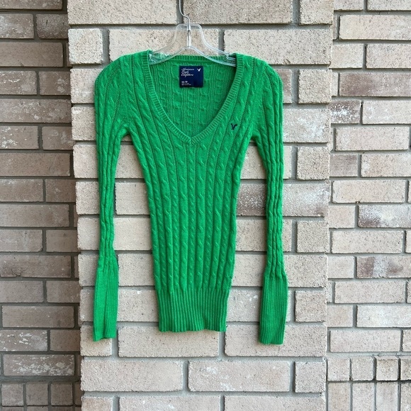 American Eagle Outfitters Sweaters - American Eagle Pine Green V Neck Long Sleeve Sweater XS